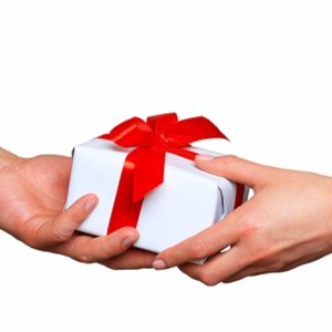person handing gift
