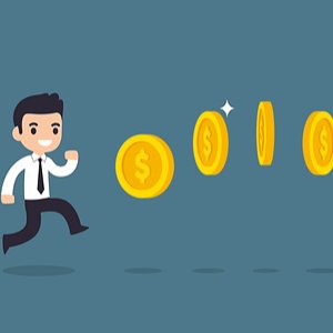 cartoon running towards money