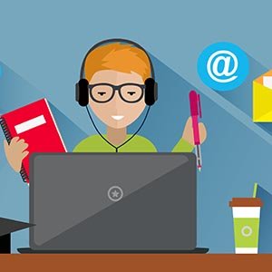 cartoon of someone studying at computer