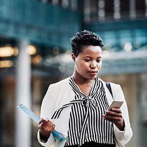 woman looking at phone