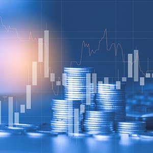 Financial Charts & Stacks of Coins